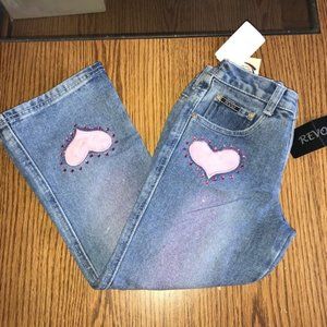 Revolt denim jeans with pink hearts Girl's 6 NWT